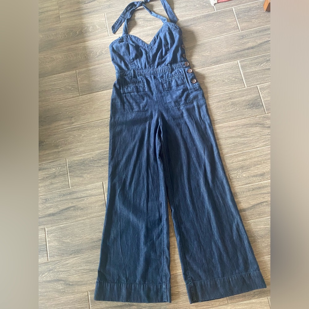 Cooperative Navy Wide-Leg Denim Jumpsuit
